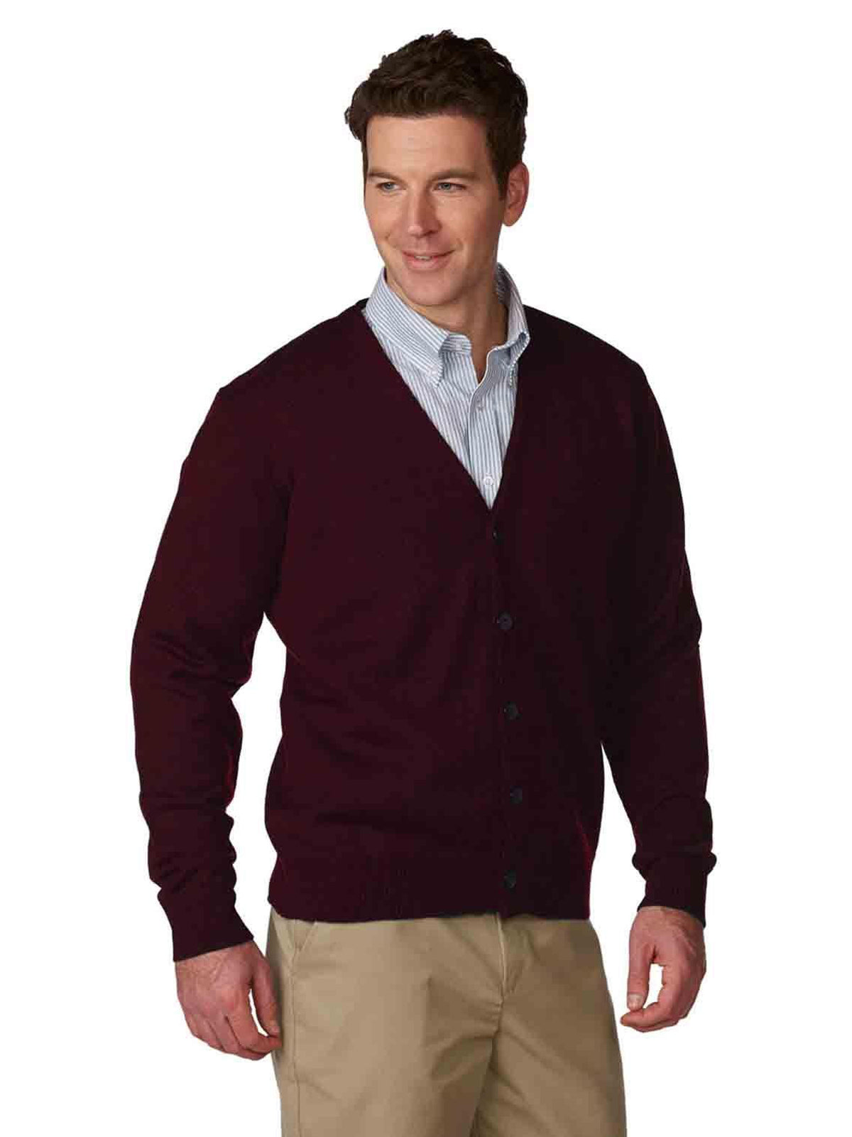 Unisex Jersey Knit 5-Button V-Neck Cardigan Sweater - 6745 - Wine