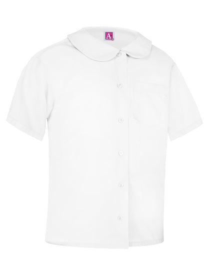 Girls' Peter Pan Short Sleeve Broadcloth Blouse - 9681 - White