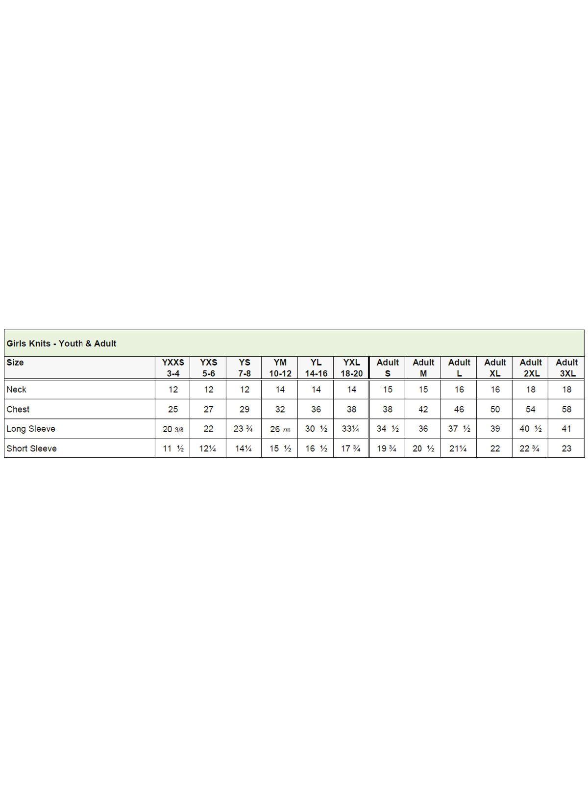 SIZECHART