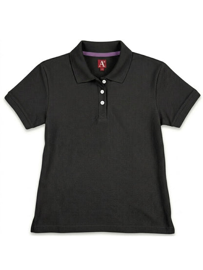 Women's Rib Trim Cuff Interlock Polo - 9737 - Black