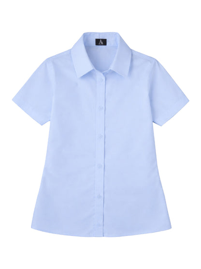Girls Pocketless Short Sleeve Pinpoint Oxford Shirt - 9746 - Lt. Powder Blue