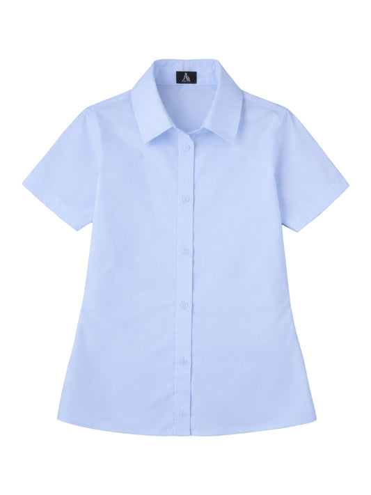 Girls Pocketless Short Sleeve Pinpoint Oxford Shirt - 9746 - Lt. Powder Blue