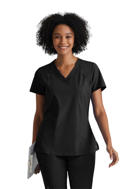 Women's Four-Pocket V-Neck Racer Scrub Top - 5105 - Black