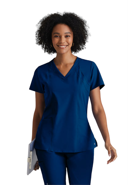 Women's Four-Pocket V-Neck Racer Scrub Top - 5105 - Indigo (Navy)