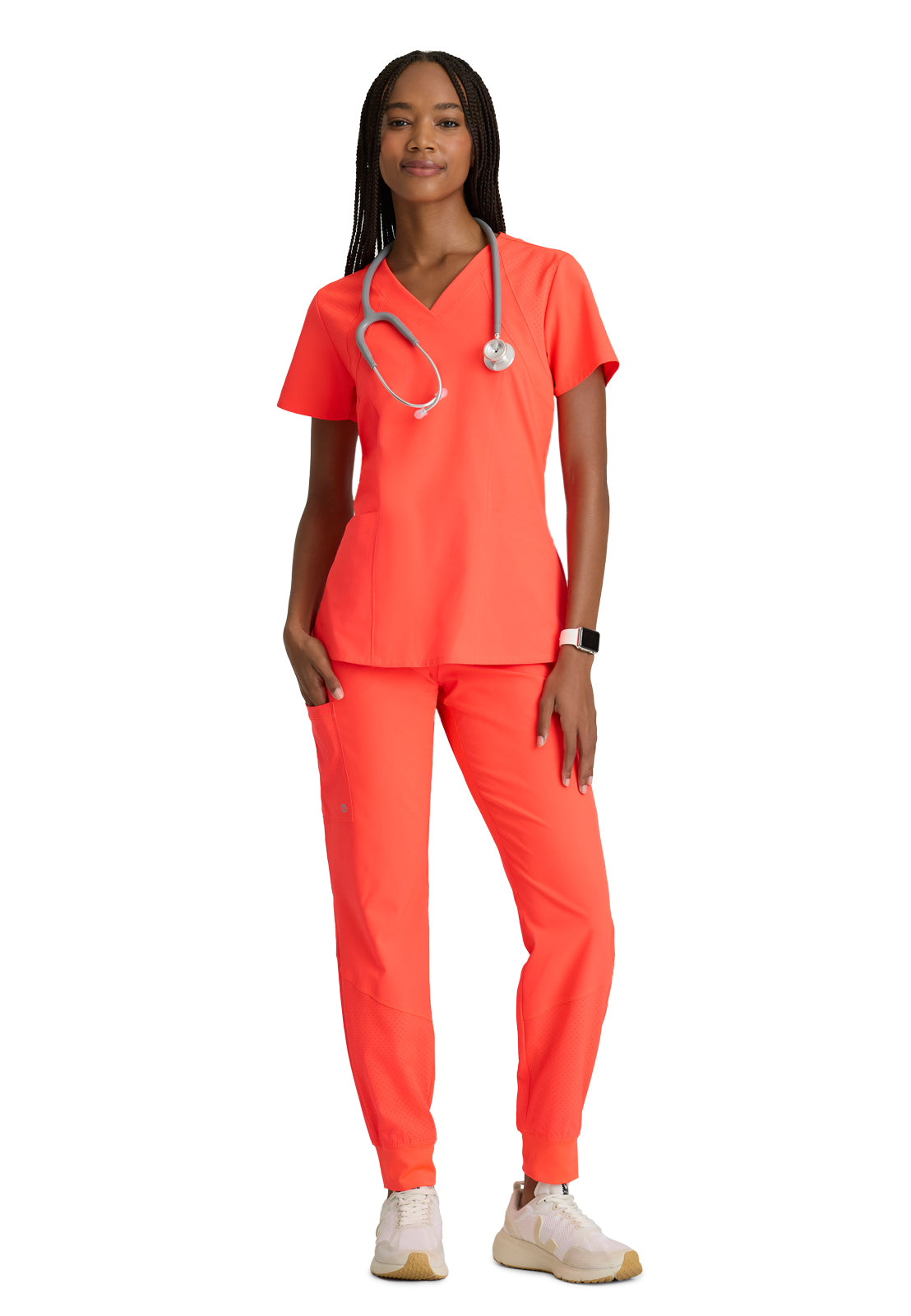 Women's V-Neck Racer Scrub Top - 5105 - Neon Flame