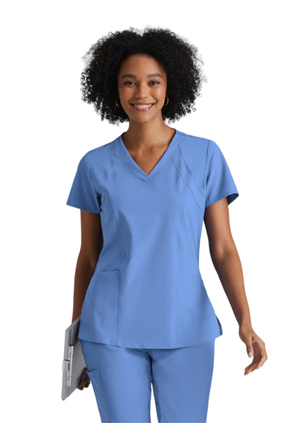 Women's Four-Pocket V-Neck Racer Scrub Top - 5105 - Ciel Blue
