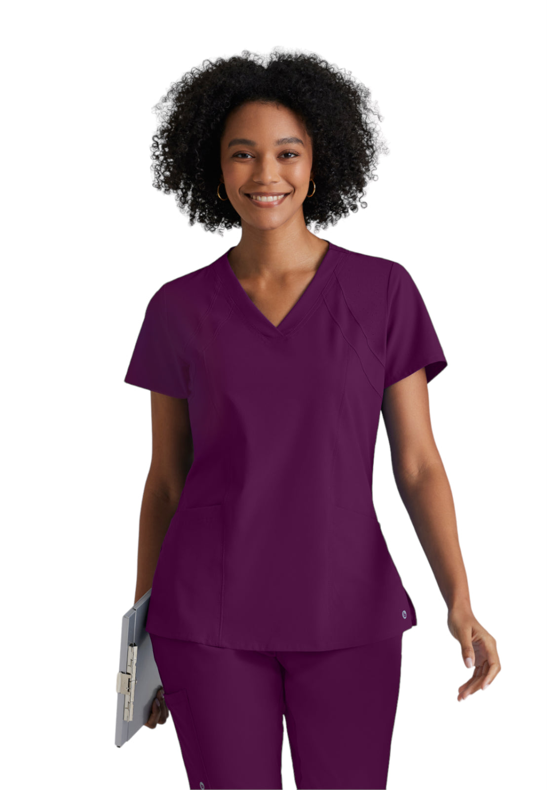Women's Four-Pocket V-Neck Racer Scrub Top - 5105 - Wine