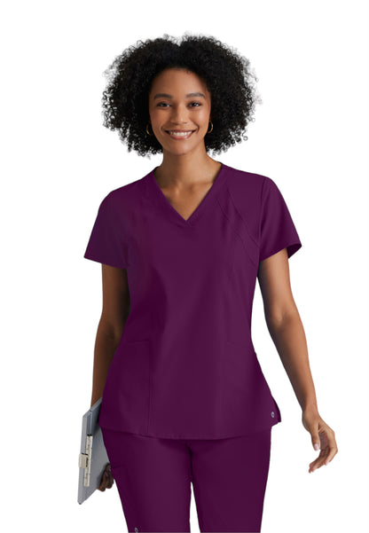 Women's Four-Pocket V-Neck Racer Scrub Top - 5105 - Wine