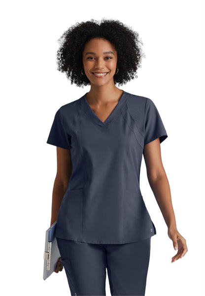 Women's Four-Pocket V-Neck Racer Scrub Top - 5105 - Steel