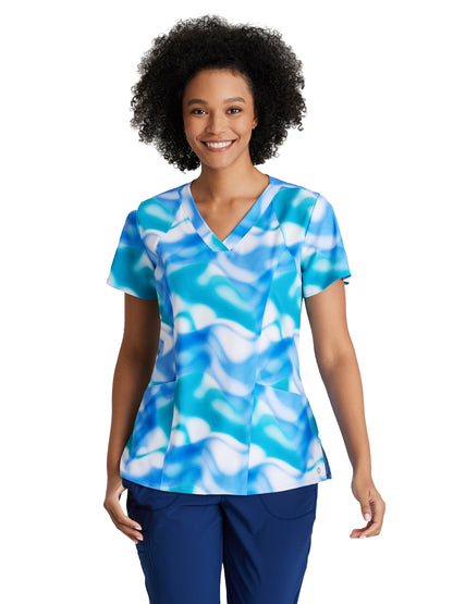 Women's V-Neck Thrive Scrub Top - 5107 - Azure Waves