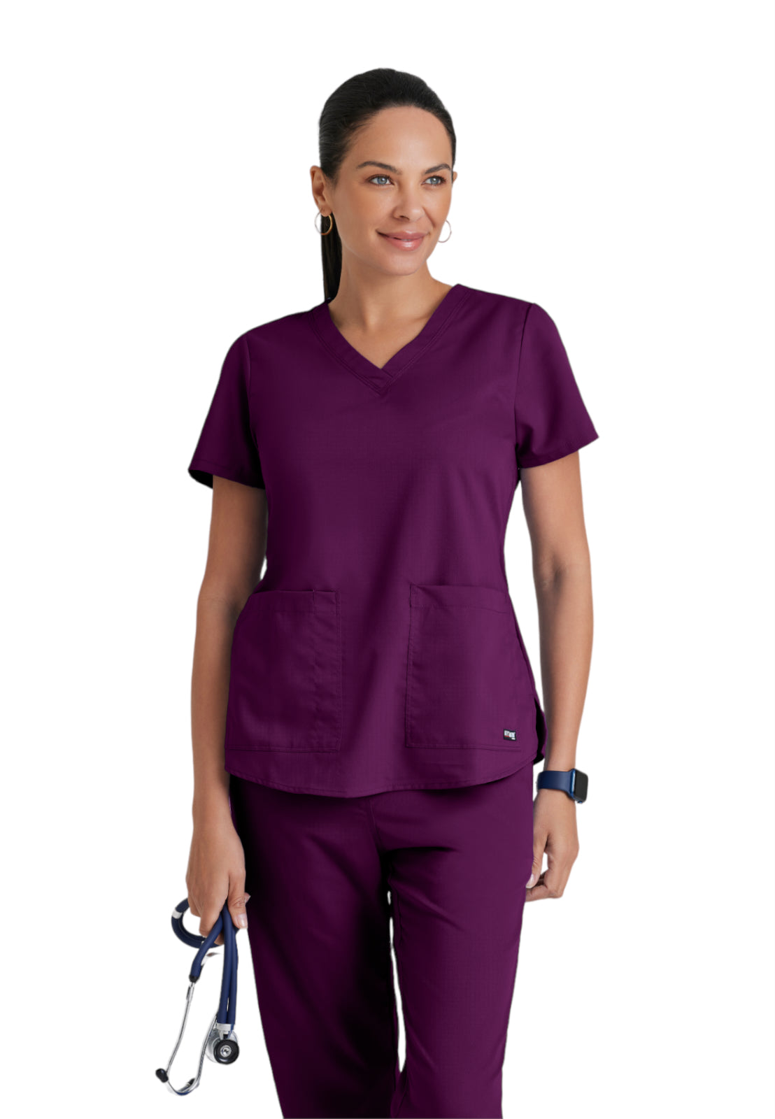 Women's Two-Pocket V-Neck Aubrey Scrub Top - 71166 - Wine