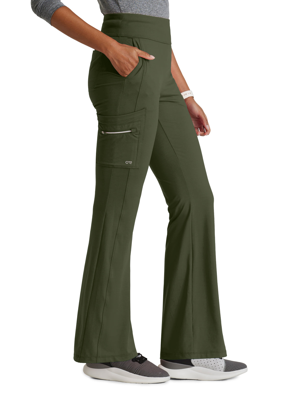 Women's 7 Pocket High-Rise Fit and Flare Scrub Pant - BOP645 - Olive