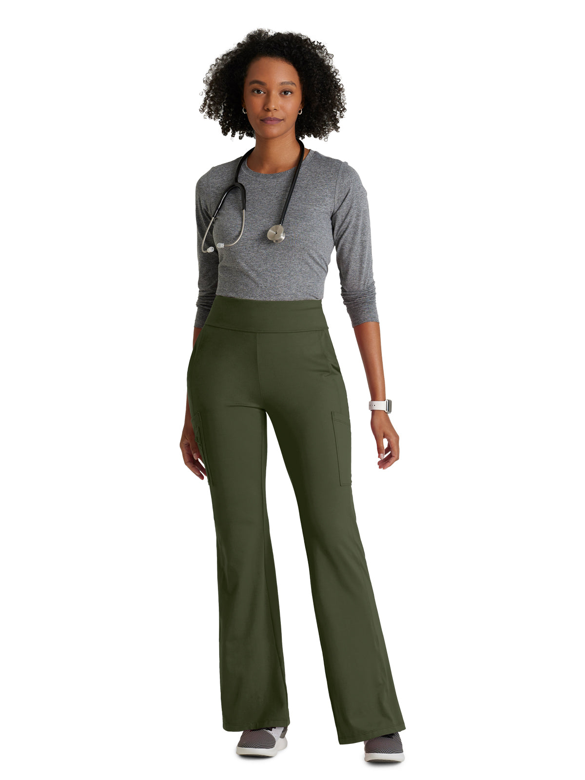 Women's 7 Pocket High-Rise Fit and Flare Scrub Pant - BOP645 - Olive