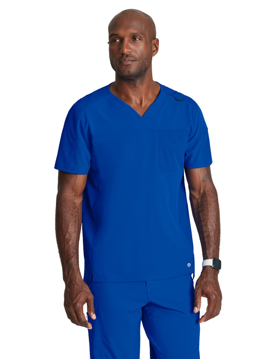 Men's Two-Pocket Ribbed V-Neck Velocity Scrub Top - BOT195 - Cobalt