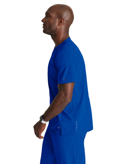 Men's Two-Pocket Ribbed V-Neck Velocity Scrub Top - BOT195 - Cobalt