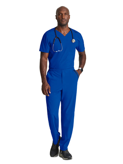 Men's Two-Pocket Ribbed V-Neck Velocity Scrub Top - BOT195 - Cobalt