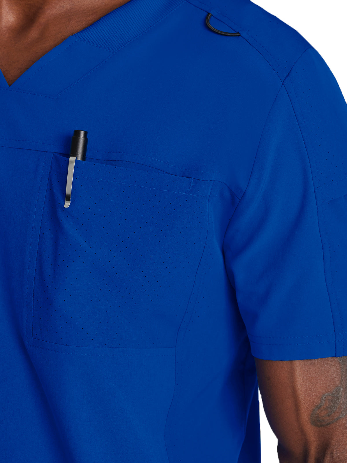 Men's Two-Pocket Ribbed V-Neck Velocity Scrub Top - BOT195 - Cobalt