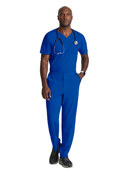 Men's Two-Pocket Ribbed V-Neck Velocity Scrub Top - BOT195 - Cobalt