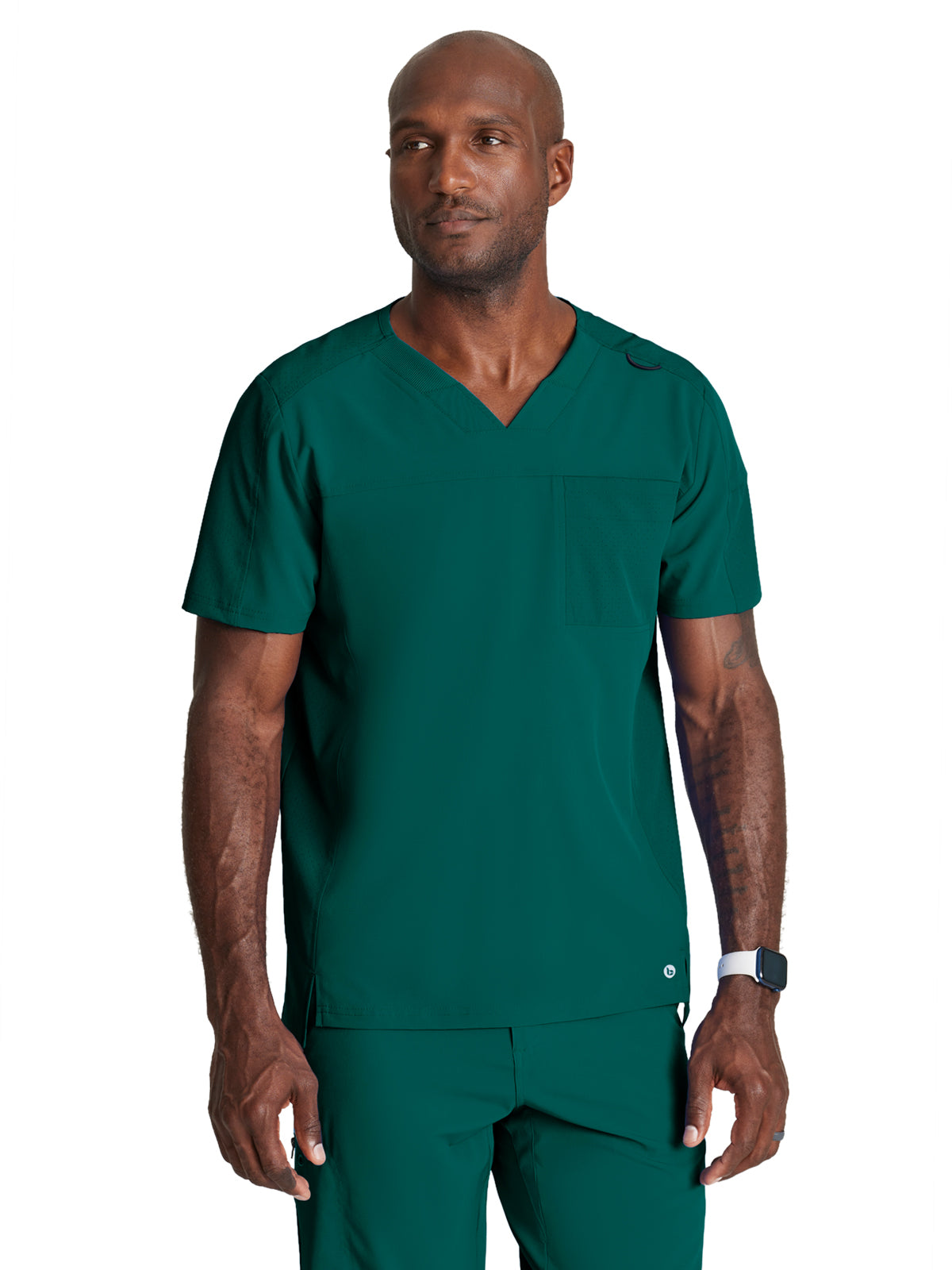 Men's Two-Pocket Ribbed V-Neck Velocity Scrub Top - BOT195 - Hunter Green