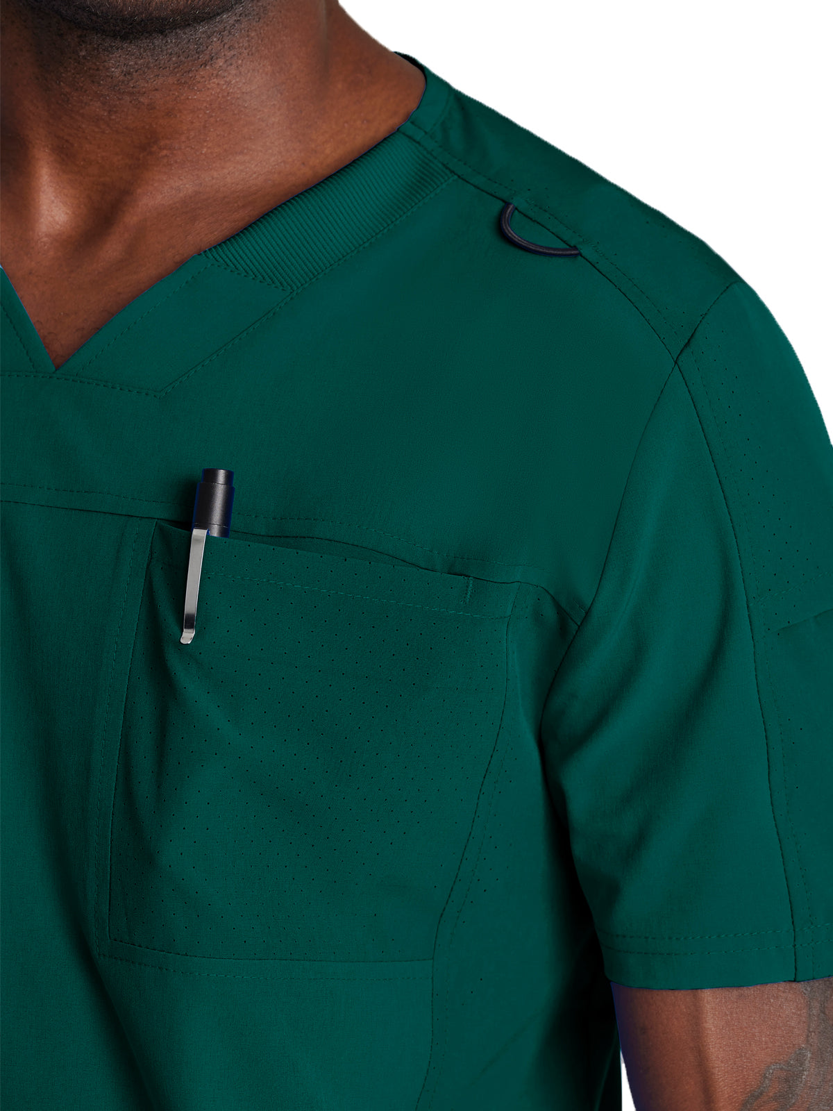 Men's Two-Pocket Ribbed V-Neck Velocity Scrub Top - BOT195 - Hunter Green