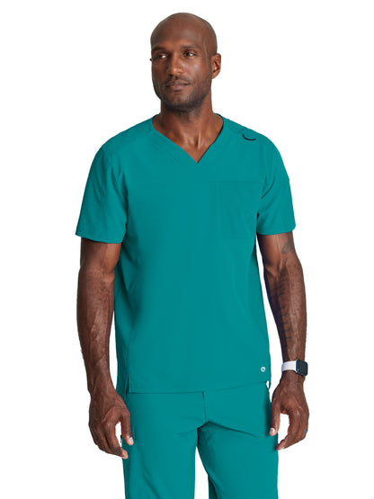 Men's Two-Pocket Ribbed V-Neck Velocity Scrub Top - BOT195 - Teal