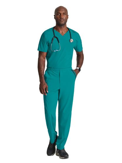 Men's Two-Pocket Ribbed V-Neck Velocity Scrub Top - BOT195 - Teal