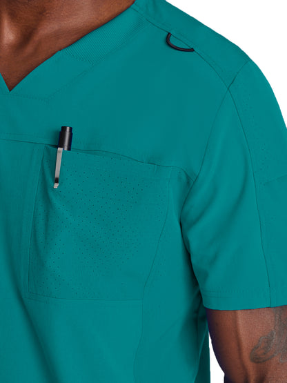 Men's Two-Pocket Ribbed V-Neck Velocity Scrub Top - BOT195 - Teal