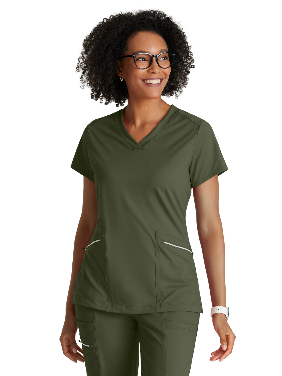 Women's 2 Pocket V-Neck Scrub Top - BOT209 - Olive