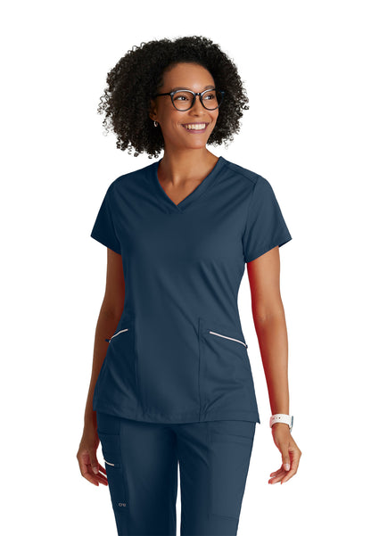 Women's 2 Pocket V-Neck Top - BOT209 - Steel