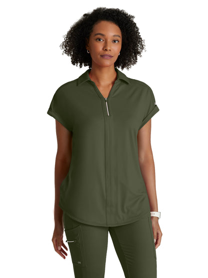 Women's 2 Pocket Zip Neck Dolman Scrub Top - BOT210 - Olive