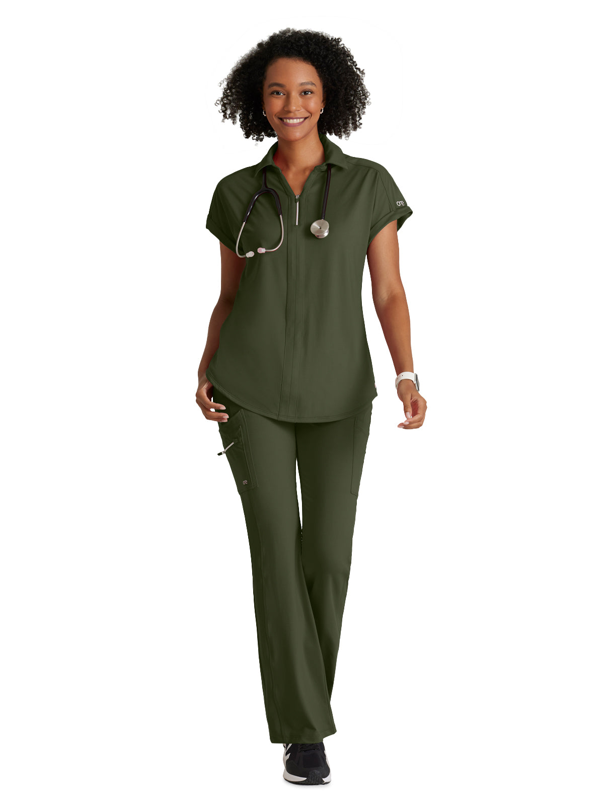 Women's 2 Pocket Zip Neck Dolman Scrub Top - BOT210 - Olive