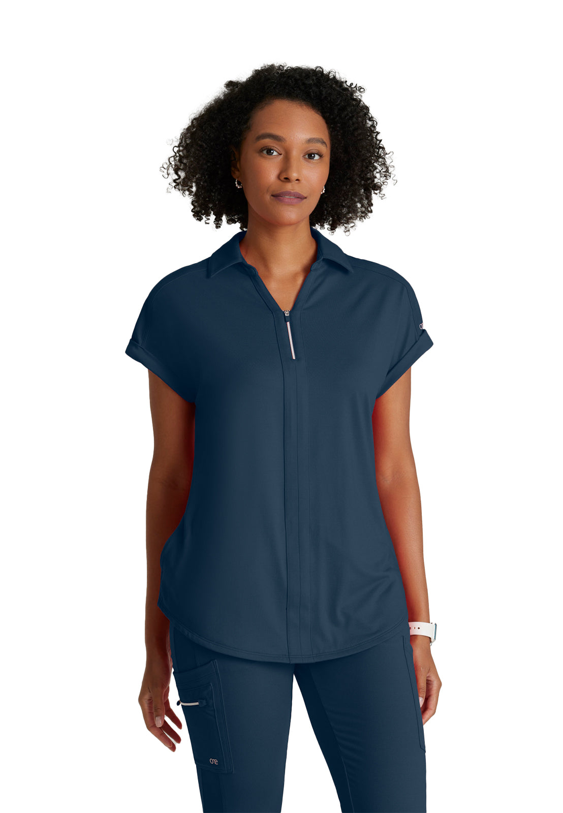 Women's Two-Pocket Zip-Neck Engage Scrub Top - BOT210 - Steel