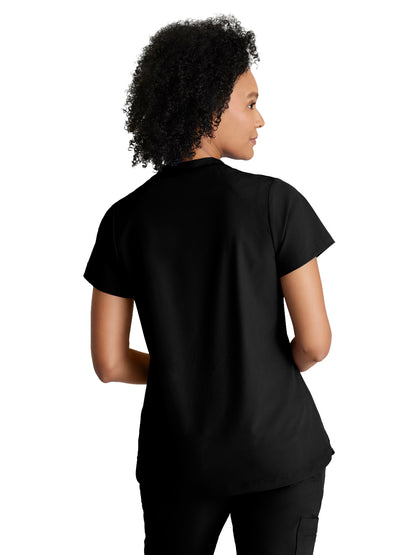 Women's 2 Pocket Banded Zip Collar Flux Scrub Top - BOT216 - Black