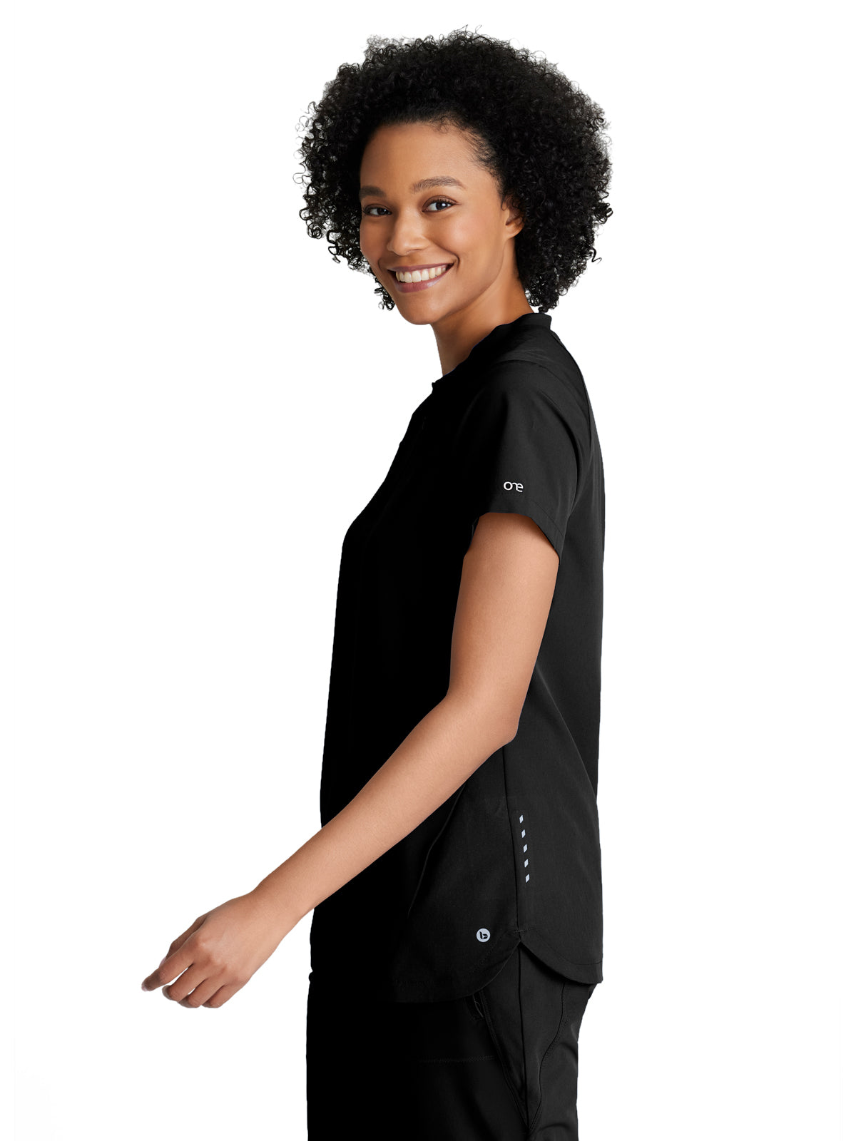 Women's 2 Pocket Banded Zip Collar Flux Scrub Top - BOT216 - Black