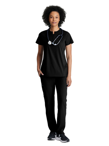 Women's 2 Pocket Banded Zip Collar Flux Scrub Top - BOT216 - Black