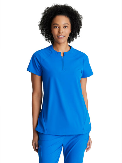 Women's 2 Pocket Banded Zip Collar Flux Scrub Top - BOT216 - New Royal