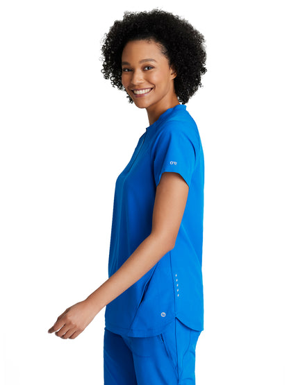 Women's 2 Pocket Banded Zip Collar Flux Scrub Top - BOT216 - New Royal