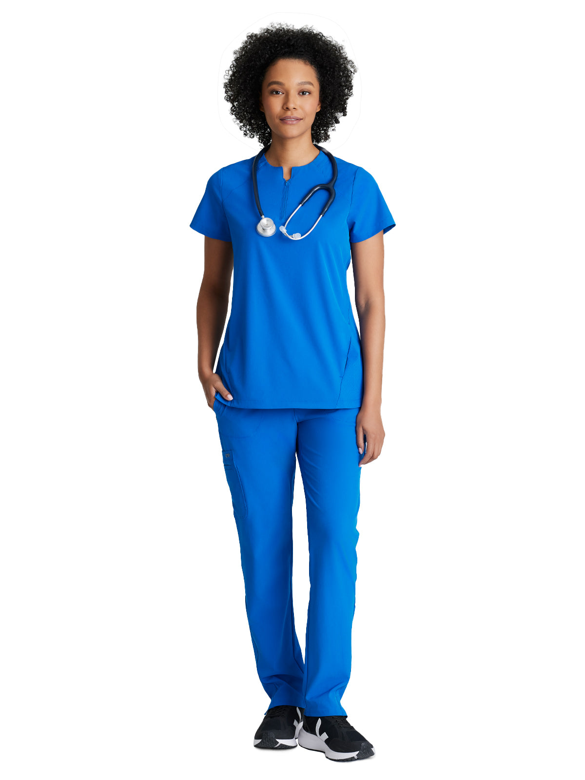 Women's 2 Pocket Banded Zip Collar Flux Scrub Top - BOT216 - New Royal