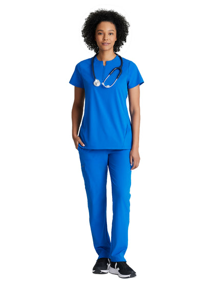 Women's 2 Pocket Banded Zip Collar Flux Scrub Top - BOT216 - New Royal