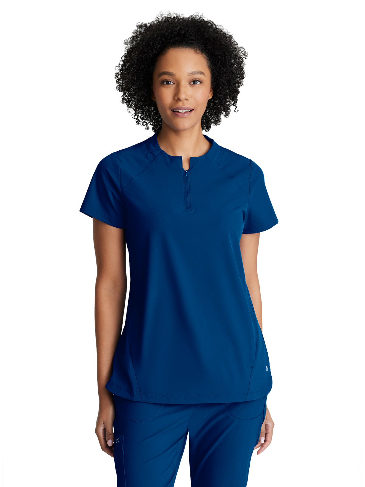 Women's 2 Pocket Banded Zip Collar Flux Scrub Top - BOT216 - Indigo