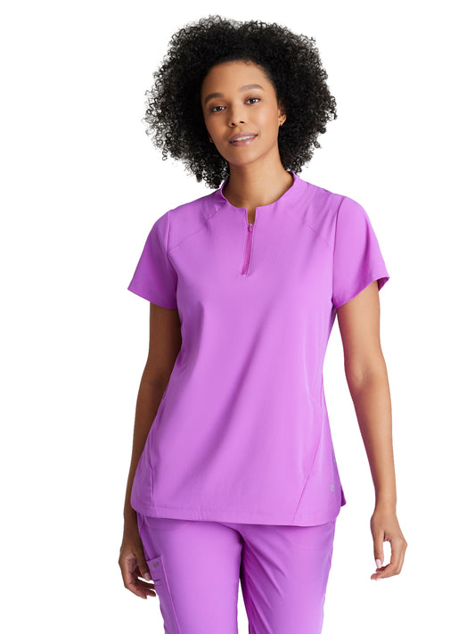 Women's 2 Pocket Banded Zip Collar Flux Scrub Top - BOT216 - Helio Purple