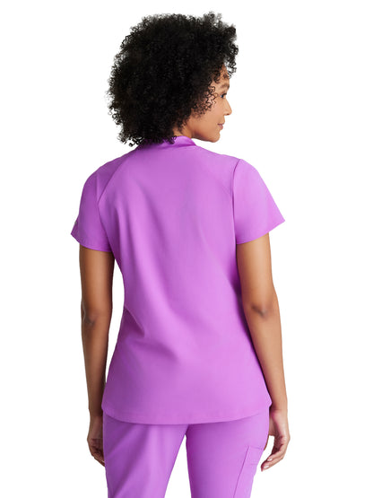 Women's 2 Pocket Banded Zip Collar Flux Scrub Top - BOT216 - Helio Purple