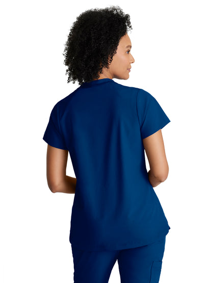 Women's 2 Pocket Banded Zip Collar Flux Scrub Top - BOT216 - Indigo