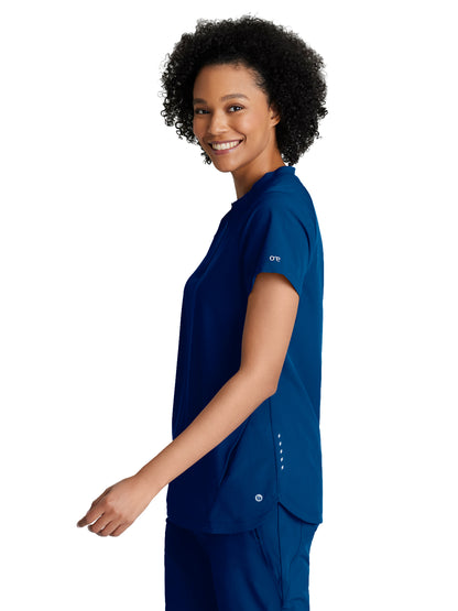 Women's 2 Pocket Banded Zip Collar Flux Scrub Top - BOT216 - Indigo