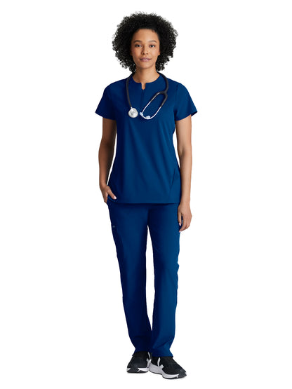 Women's 2 Pocket Banded Zip Collar Flux Scrub Top - BOT216 - Indigo