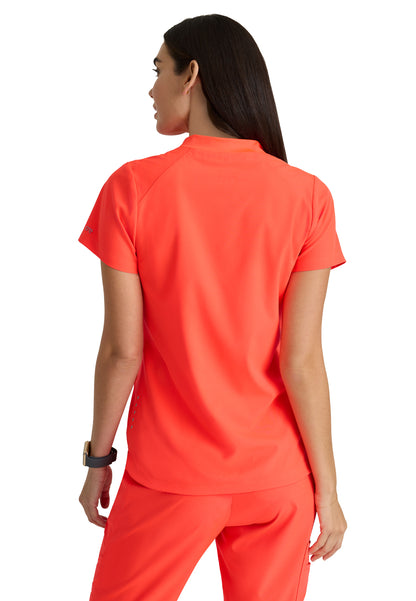 Women's 2 Pocket Banded Zip Collar Flux Scrub Top - BOT216 - Neon Flame