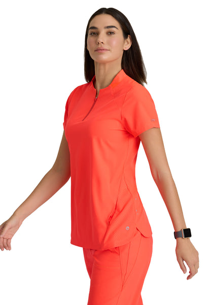 Women's 2 Pocket Banded Zip Collar Flux Scrub Top - BOT216 - Neon Flame