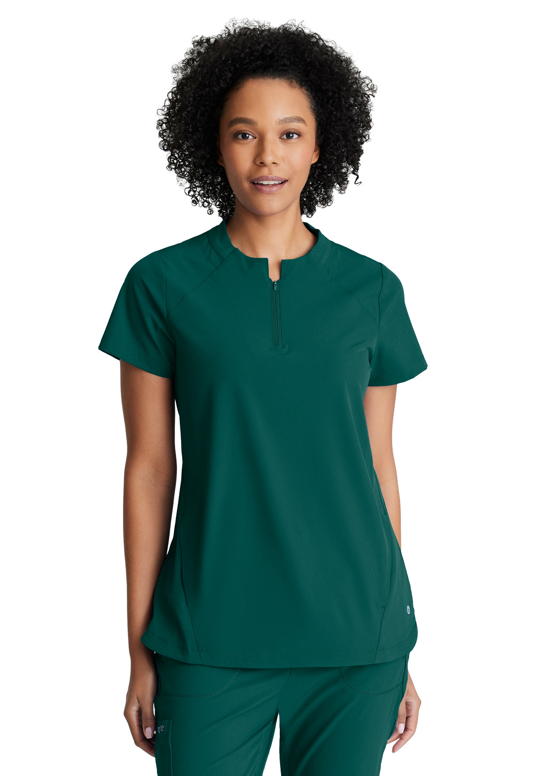 Women's 2 Pocket Banded Zip Collar Flux Scrub Top - BOT216 - Hunter Green