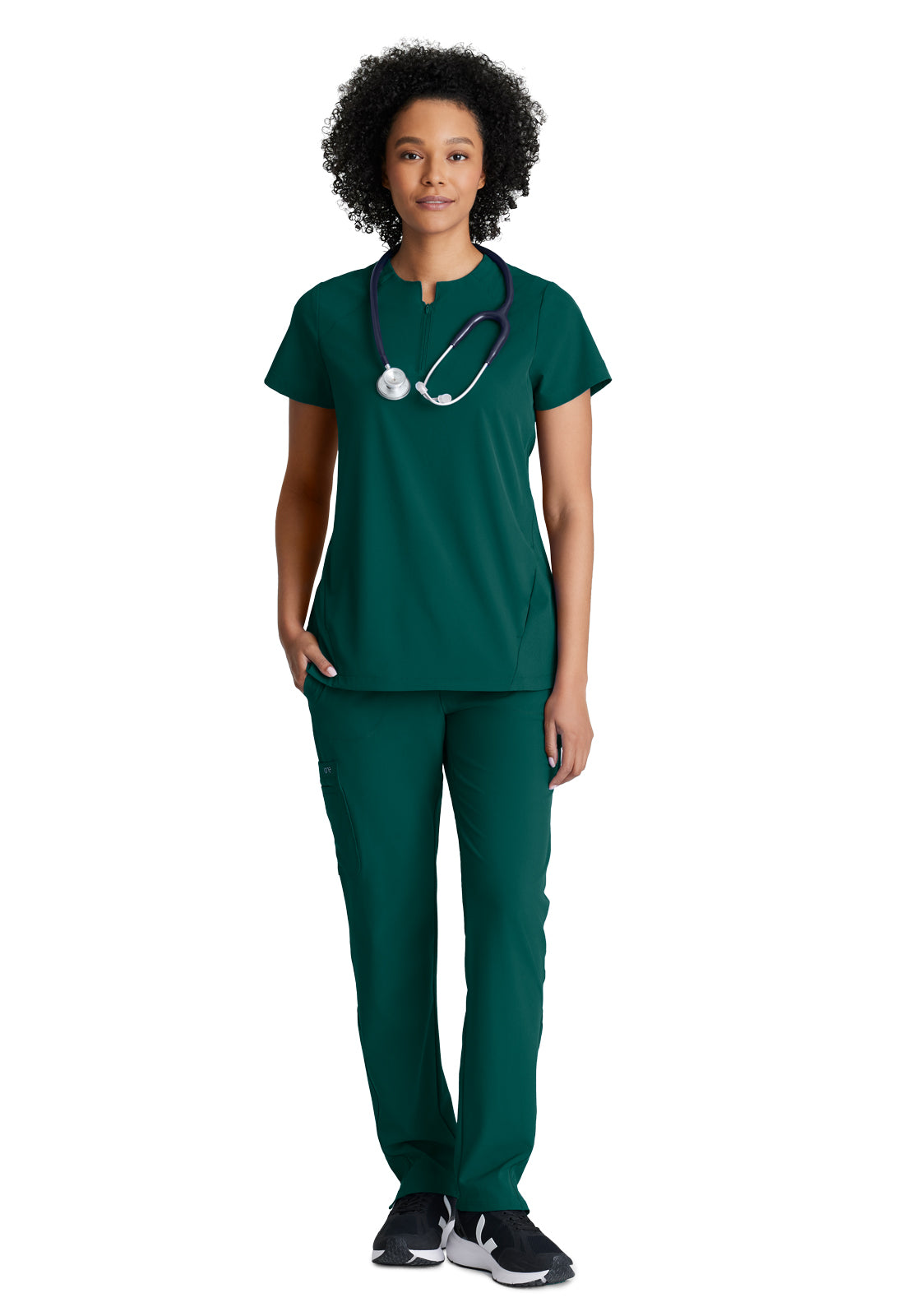 Women's 2 Pocket Banded Zip Collar Flux Scrub Top - BOT216 - Hunter Green