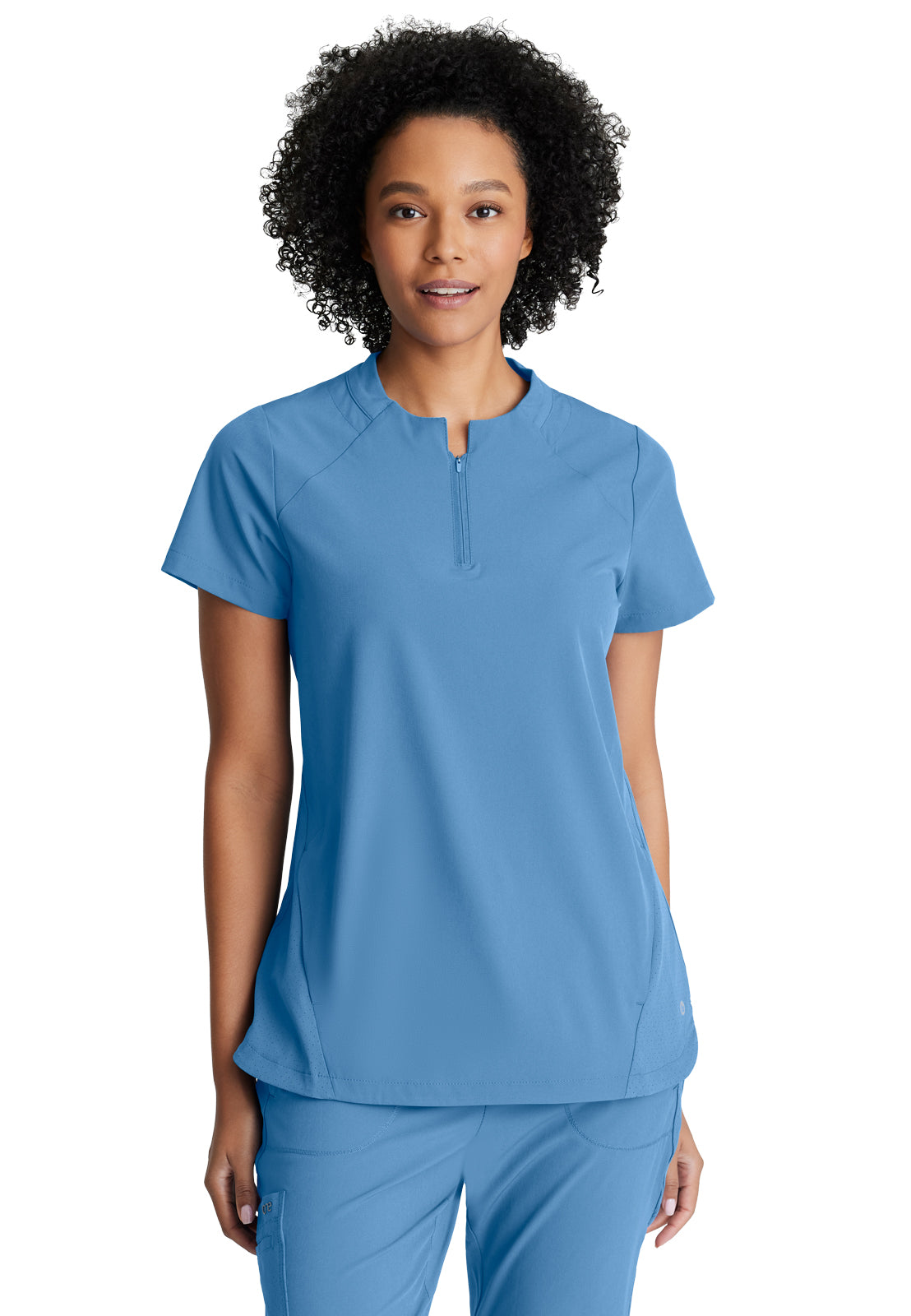 Women's 2 Pocket Banded Zip Collar Flux Scrub Top - BOT216 - Ciel Blue